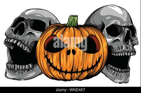 Mostri di Halloween cranio isolamento pupmkids immagine vettoriale Illustrazione Vettoriale