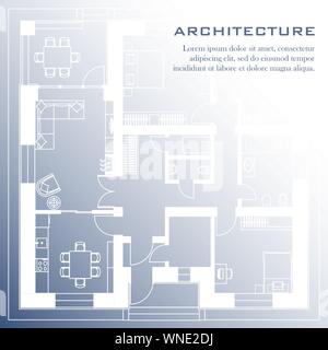 Sfondo architettonico. Parte del progetto architettonico, piano architettonico di un edificio residenziale. Illustrazione vettoriale EPS10 Illustrazione Vettoriale