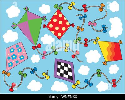 Varie aquiloni volare su sky Illustrazione Vettoriale