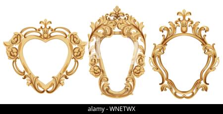 Lusso barocco cornice dorata vettore. Specchio elegante decor. Ornamenti in stile vittoriano ricco incorniciato design alla moda Illustrazione Vettoriale