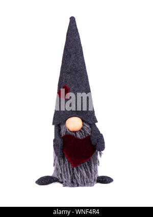 Elf Natale con sottolineato hat. Scandinavian gnome, troll, decorativo giocattolo di natale, isolato su sfondo bianco Foto Stock