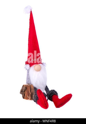 Elf Natale con sottolineato hat. Scandinavian gnome, troll, decorativo giocattolo di natale, isolato su sfondo bianco Foto Stock