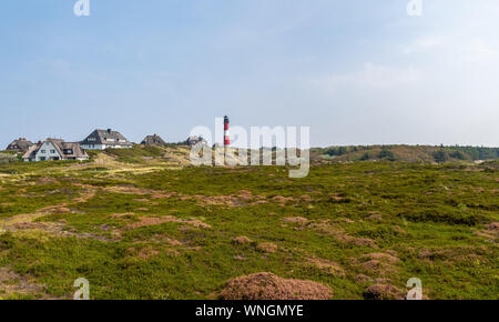 Hörnum, Sylt / GERMANIA - 08.28, 2019: Il Faro Hörnum sull'isola di Sylt. Hörnum si trova sulla punta meridionale di Sylt, nei pressi di una riserva naturale Foto Stock