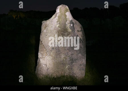 Menhir di notte - Alignements du Menec - il più grande sito megalitico nel mondo, Carnac, Brittany, Francia Foto Stock