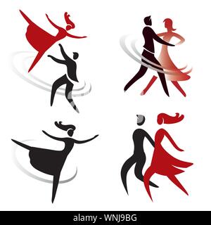 Balletto di danza icone. Set di icone colorate con balli persone.Vettore disponibile. Illustrazione Vettoriale