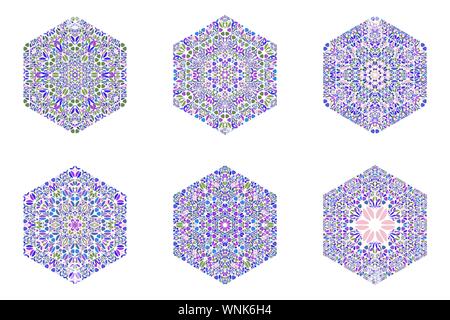 Isolato ornamento fiore simbolo esagonale set - geometrica esagonale vettore geometrico elemento di design Illustrazione Vettoriale