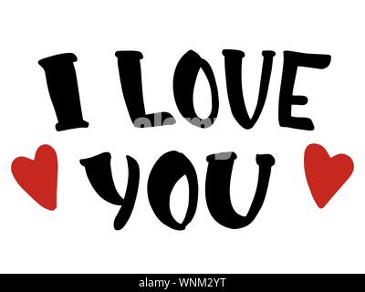 Scritto a mano la frase ti amo con disegnati a mano cuore rosso. Il giorno di San Valentino, wedding card. La motivazione di scritte, design moderno per poster, t-shirt o capi di vestiario design. Illustrazione Vettoriale
