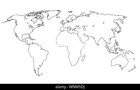 Migliori doodle mappa del mondo per il design. Disegnata a mano a mano libera schizzo modificabile. Il pianeta terra semplice stile grafico. Linea del vettore illustrazione, EPS 10 Illustrazione Vettoriale