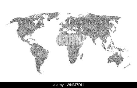 Migliori doodle mappa del mondo per il design. Disegnata a mano a mano libera schizzo modificabile. Il pianeta terra semplice stile grafico. Linea del vettore illustrazione, EPS 10 Illustrazione Vettoriale