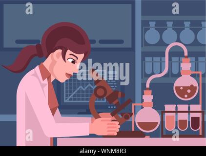 Donna scienziato che lavora in laboratorio Illustrazione Vettoriale