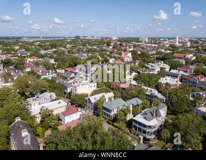 Vista aerea del quartiere del centro storico di Charleston, Carolina del Sud. Foto Stock