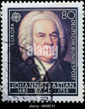 Ritratto di Johann Sebastian Bach sul francobollo tedesco Foto Stock