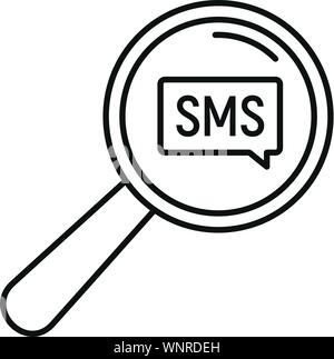 Sms Ingrandisci icona di vetro. Delineare gli sms di ingrandire il vetro icone vettoriali per il web design isolato su sfondo bianco Illustrazione Vettoriale