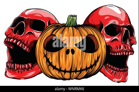 Mostri di Halloween cranio isolamento pupmkids immagine vettoriale Illustrazione Vettoriale