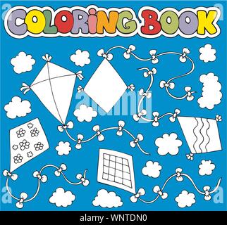 Libro da colorare con vari aquiloni Illustrazione Vettoriale