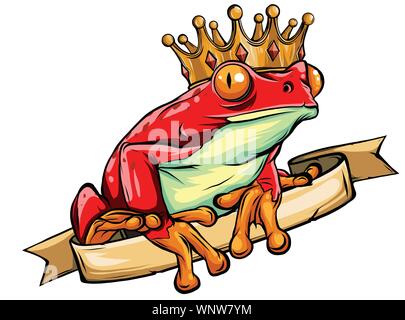 Frog Prince in attesa di essere baciato, tenendo un cuore. vettore Illustrazione Vettoriale