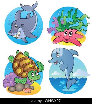 Vari animali marini e pesci Illustrazione Vettoriale