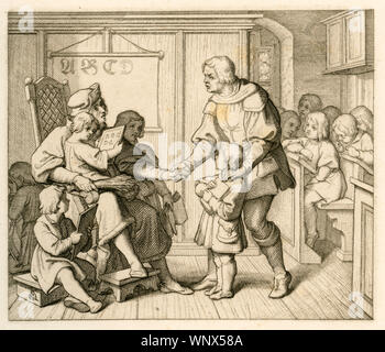 Europa, Deutschland, Martin Luthers Einschulung in Mansfeld, hier mit dem Vater Hans Luther. Testooriginale : ' Luther wird in Die Schule geführt ' . Illustrazione aus : ' Il dottor Martin Lutero der deutsche Reformator '. In bildlichen Darstellungen von Gustav König . Verlag Rudolf Besser, Gotha, 1850er Jahre. / Europa, Germania, Martin Luthers iscrizione a scuola in Mansfeld, in questa illustrazione insieme con il suo padre Hans. Illustrazione da : ' Il dottor Martin Lutero il riformatore tedesco ', illustrato da Gustav König, pubblicato da Rudolf Besser, Gotha, 1850th . Foto Stock