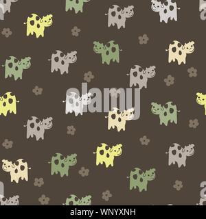 Vettore di seamless pattern con gruppo di cordiale vacche su uno sfondo scuro Illustrazione Vettoriale