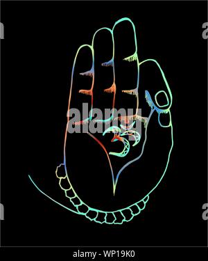 Il braccio di shiva con ohm. Illustrazione a colori di mani e rudraksh Illustrazione Vettoriale