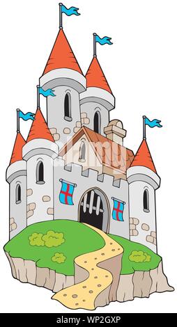 Spettacolare castello medievale sulla collina Illustrazione Vettoriale