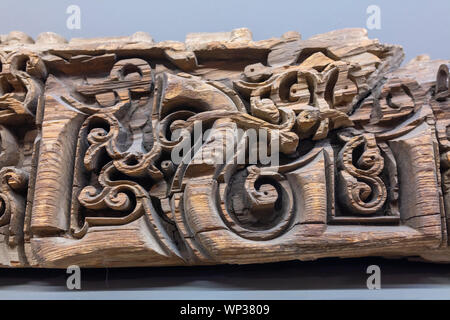 Xilografia Kufic iscrizione, decimo secolo, Qom, Museo dell'Epoca islamica, Museo Nazionale dell'Iran, Teheran, Iran Foto Stock