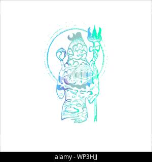 Illustrazione a colori di shiva con doppia esposizione. Montagne, sky, alo, dio. Illustrazione Vettoriale