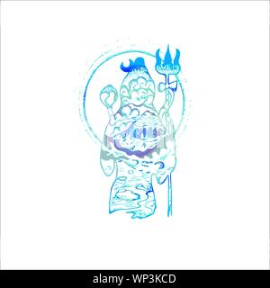 Illustrazione a colori di shiva con doppia esposizione. Montagne, sky, alo, dio. Illustrazione Vettoriale