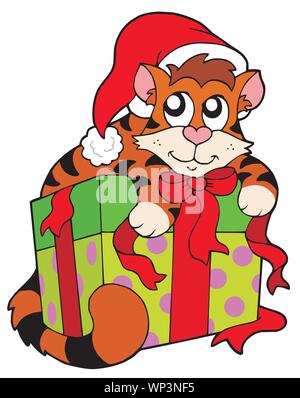 Cute cat in Santas hat Illustrazione Vettoriale