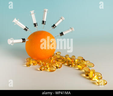 Vitamine e vaccini antinfluenzali per la protezione contro l'influenza suina Foto Stock