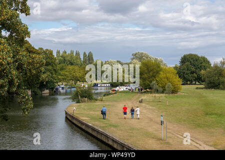 Vista verso la Abbey Gardens oltre il Fiume Tamigi e Wilts & Berks Canal, Abingdon-on-Thames, Oxfordshire, sud-est dell'Inghilterra, Regno Unito in estate Foto Stock