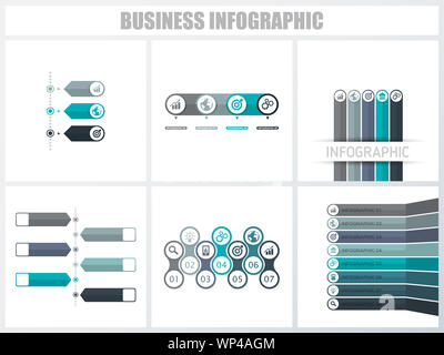 Abstract infographics opzioni numero modello 3, 4, 5, 6, 7, 8. Illustrazione Vettoriale. Può essere utilizzato per il layout di flusso di lavoro, diagramma, strategia business step Foto Stock