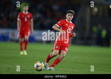 Cardiff, Regno Unito. 06 Sep, 2019. Daniel James del Galles in azione. Il Galles v Azerbaigian , UEFA campionato europeo 2020 partita di qualificazione, gruppo e al Cardiff City Stadium di Cardiff, venerdì 6 settembre 2019. Solo uso editoriale. pic da Andrew Orchard/Andrew Orchard fotografia sportiva/Alamy Live News Foto Stock