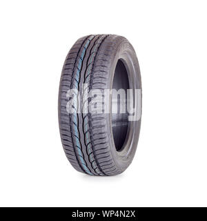 Pneumatici per auto, nuovo pneumatico Goodyear Dunlop Sava su sfondo bianco isolato da vicino Foto Stock