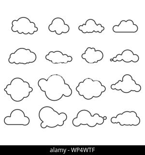 Nuvole. Il cielo blu con diverse forme di cloud. Carino estate cloudscape, nuvoloso paesaggio, la semplicità della natura panorama dell'antenna il vettore del libro di fumetti di raccolta Illustrazione Vettoriale