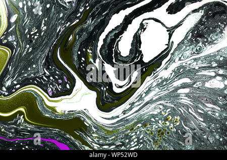 Abstract grungy verde lime, luce blu e grigio scuro colorato disegnato a mano olio acrilico macchie di vernice con macchie, strisce curve e macchie su tela tex Foto Stock