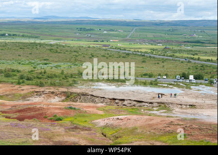 Geysir geotermica primavera calda area, Sudhurland, Islanda Foto Stock