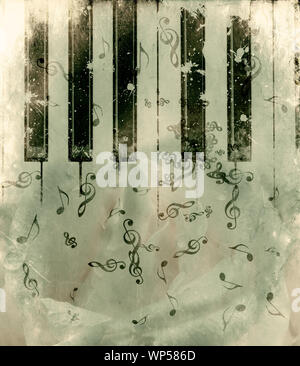 Vintage grunge sfondo con rose e note musicali. Foto Stock