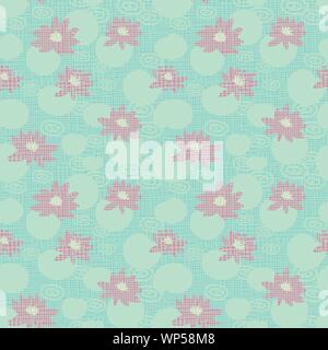 Vettore di seamless pattern con rosa ninfee galleggianti su acqua Illustrazione Vettoriale