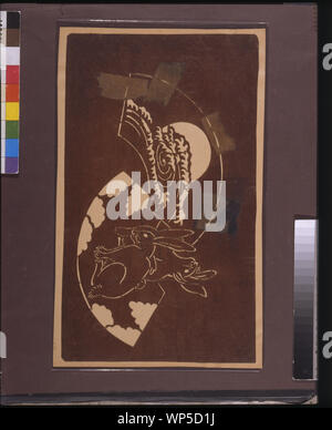 Stencil Katagami con conigli e una luna Foto Stock