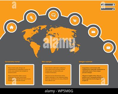 Semplice sito web design con mappa del mondo Illustrazione Vettoriale