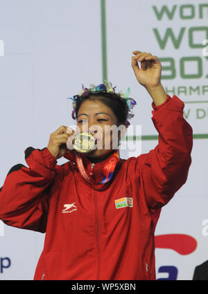 Maria Kom è un pugile olimpico da stato dell India orientale, Manipur. Ella è la donna solo dall India per diventare mondo amatoriale campione di boxe per un record Foto Stock