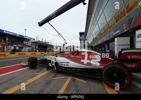 Monza, Italia. Il 7 settembre 2019; Autodromo Nazionale di Monza, Italia; Formula 1 Grand Prix d'Italia, giornata di qualifica; Alfa Romeo Racing, Antonio Giovinazzi - solo uso editoriale. Credit: Azione Plus immagini di sport/Alamy Live News Foto Stock