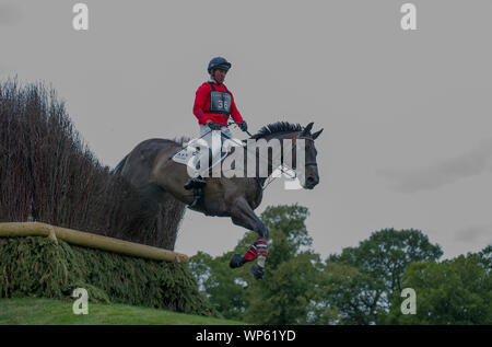 Stamford, Regno Unito, sabato 7 settembre, 2019. David Doel Shannondale equitazione ricerca durante la Land Rover Burghley Horse Trials, Cross Country fase. © Julie Priestley/Alamy Live News Foto Stock