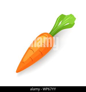 Arancio brillante carota con foglia verde icona isolato, alimenti biologici, verdure fresche, illustrazione vettoriale. Illustrazione Vettoriale