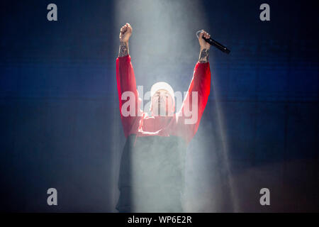 Berlino, Germania. 07Th Sep, 2019. Casper, rapper, suona presso il festival di Lollapalooza Berlin sulla base dello Stadio Olimpico. Credito: Christoph Soeder/dpa/Alamy Live News Foto Stock