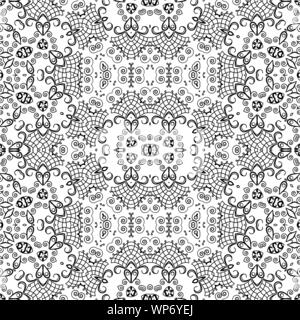 Abstract Seamless Pattern, contorni neri isolati su sfondo bianco. Vettore Illustrazione Vettoriale