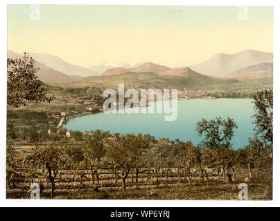 Lago di Lugano, la vista del lago, sulla città e sulle Alpi, preso dal Paradiso, Tessin, Svizzera; fa parte di: Viste della Svizzera nella stampa Photochrom collection.; stampa n. 1234.; titolo dalla Detroit Publishing Co., catalogo J-sezione estera, Detroit, Michigan. : Detroit Publishing Company, 1905.; Foto Stock