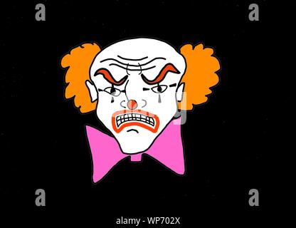 Un disegno di miniera che rappresenta una cattiva clown. colorata con il computer. Foto Stock