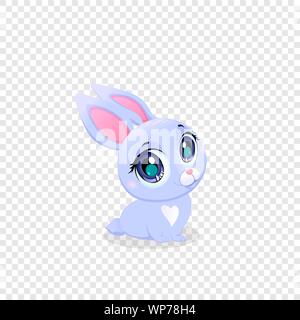 Coniglio felice isolato su sfondo trasparente. Poco coniglietto di pasqua con Kawaii grandi occhi elemento di design per il bambino doccia Bigliettino carino divertente Fore Illustrazione Vettoriale